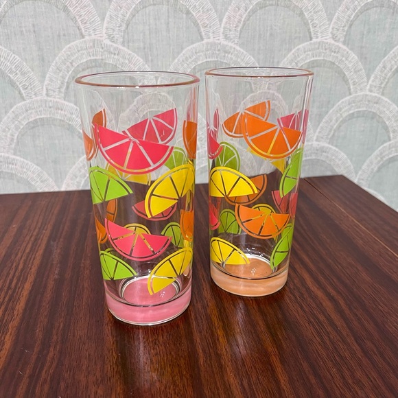 Set of (2) TMD Holdings Citrus Fruit Slice Highball Glasses 🍊🍋‍🟩🍋 - Picture 2 of 7